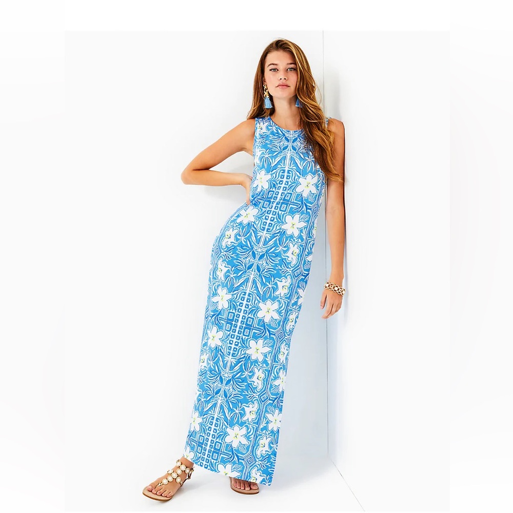 Lilly Pulitzer Noelle Maxi Dress in Lunar Blue My Flutter Half New Size Medium